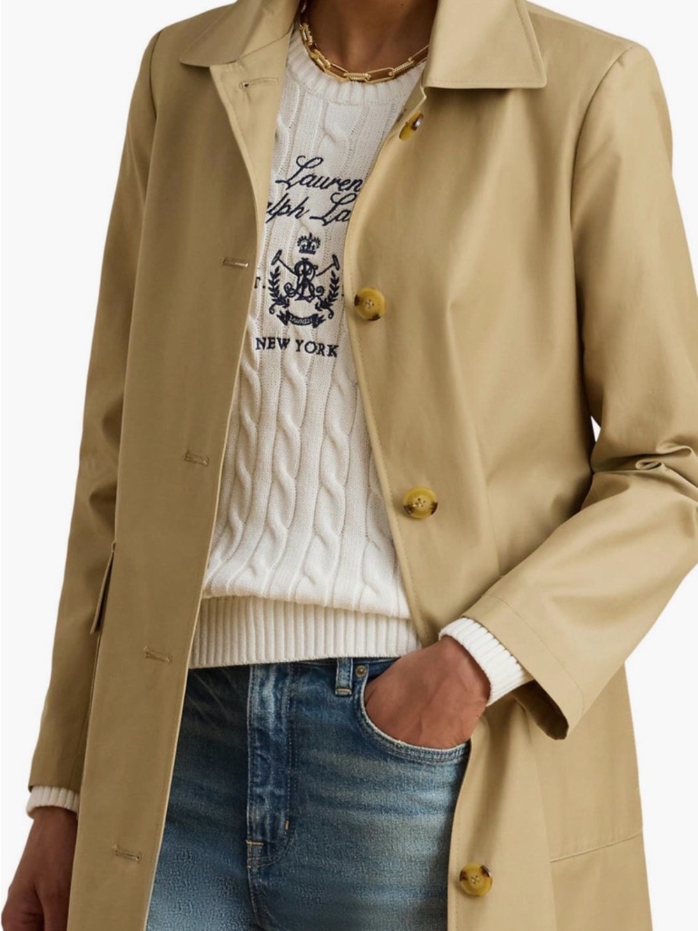 Ralph Lauren Trench Coat Jacket Womens Size M Color Sand - Retail $200 - Picture 7 of 10